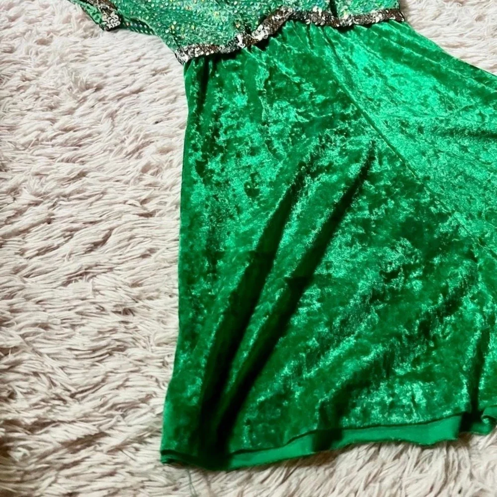 Vintage 80s Velvet Sequins Dance Dress Up Costume Babydoll Romper Womens 14 Glam